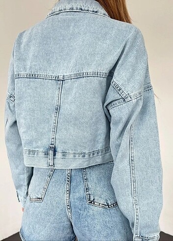 Diğer FERMUARLI CEPLİ KOT KUMAŞ CROP CEKET