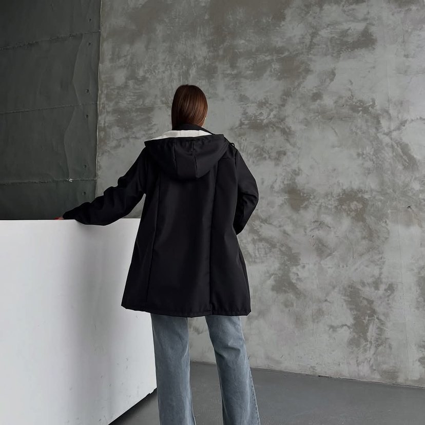 KAPÜŞONLU ÇİFTCEPLİ İÇİ PELUŞ DIŞI BONDİTKUMAŞ TRENÇKOTRENKSİYAH - Görsel 4