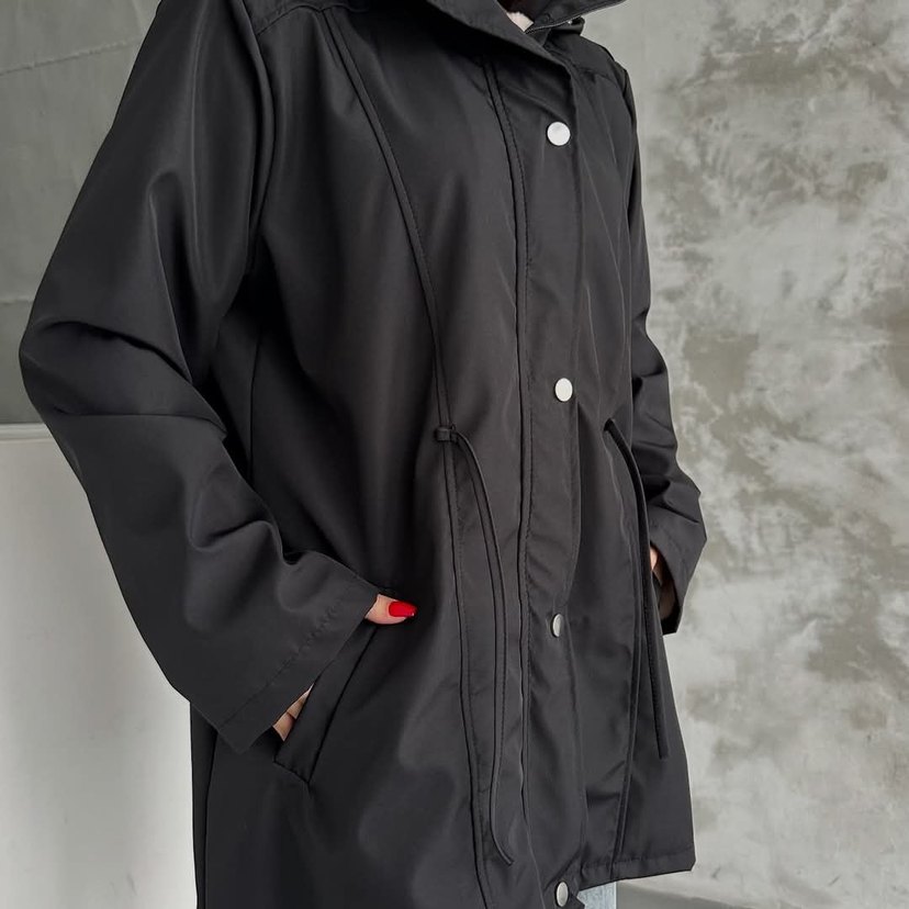 KAPÜŞONLU ÇİFTCEPLİ İÇİ PELUŞ DIŞI BONDİTKUMAŞ TRENÇKOTRENKSİYAH - Görsel 5