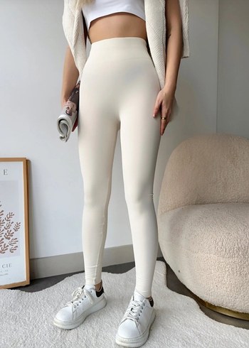 QYSHQ ŞARDONLU KIŞLIK KADIN TAYT RENK EKRU - Görsel 5