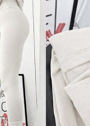 QYSHQ ŞARDONLU KIŞLIK KADIN TAYT RENK EKRU - Görsel 6