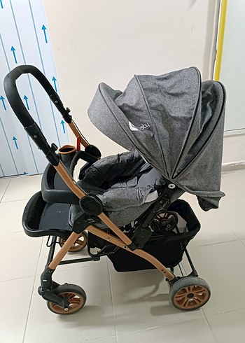 Gri Bebek Arabası Katlanabilir Tasarım ve puseti ile birlikte - Görsel 10