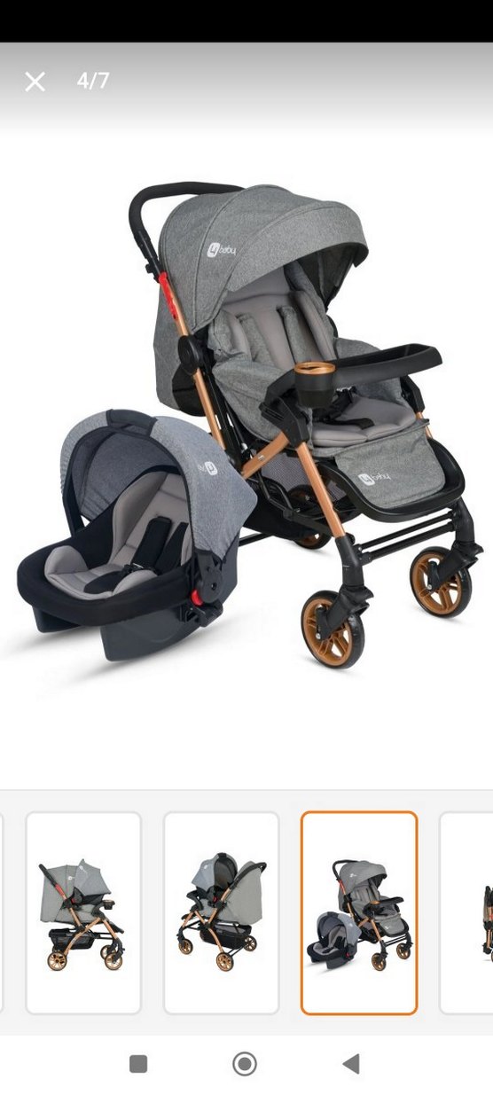 Gri Bebek Arabası Katlanabilir Tasarım ve puseti ile birlikte - Görsel 3