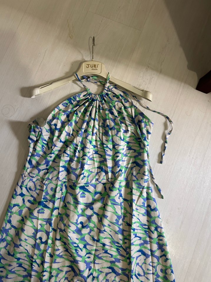 Drapeli Uzun Straplez Batik Elbise - Görsel 3