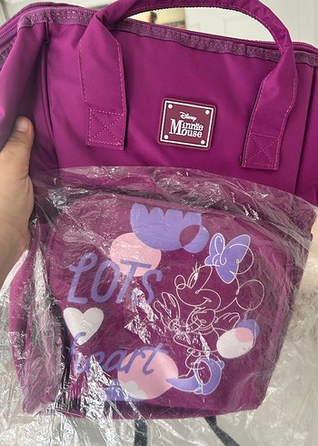 Mor Minnie Mouse anne bebek çantası - Görsel 2