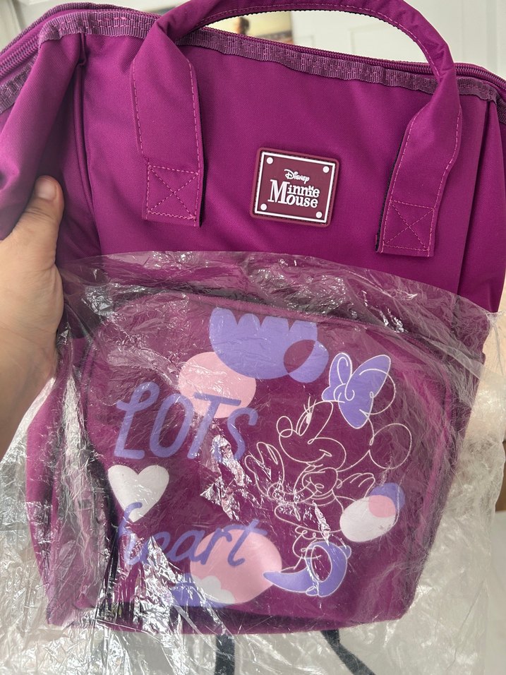 Mor Minnie Mouse anne bebek çantası - Görsel 2