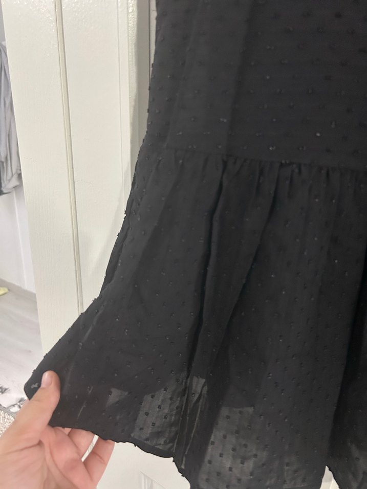 Siyah Kolsuz Midi Keten Elbise - Görsel 2