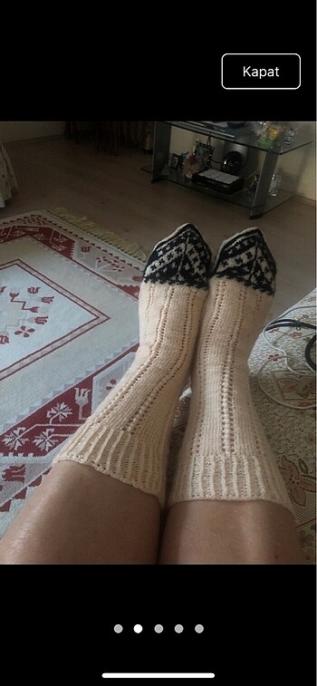 Motifli yün çorap, satılık el örgüsü. - Görsel 4