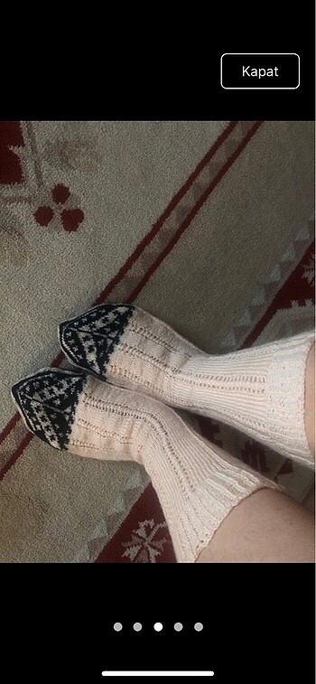 Motifli yün çorap, satılık el örgüsü. - Görsel 8