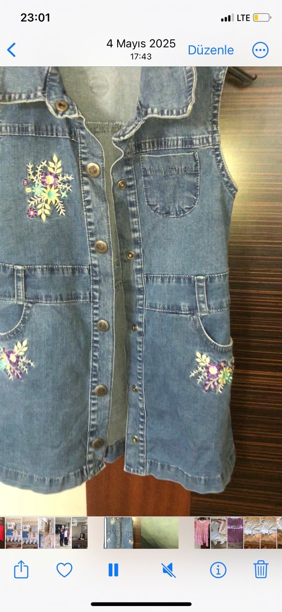 Nakışlı Düğmeli Kız çocuk  Kot Yelek - Görsel 2