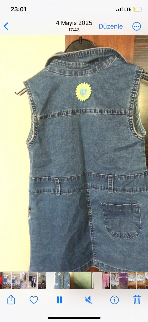 Nakışlı Düğmeli Kız çocuk  Kot Yelek - Görsel 3