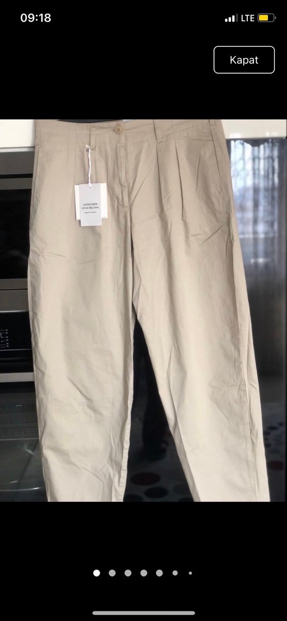 Bej Kadın Keten Kumaş Pantolon - Görsel 5