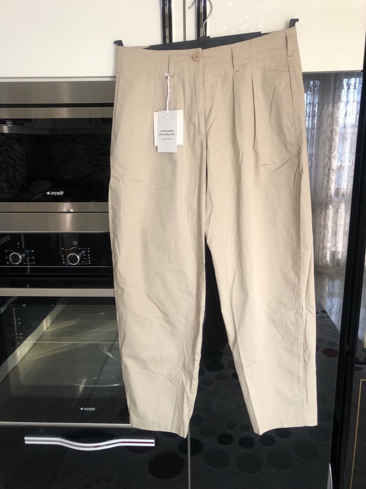 Bej Kadın Keten Kumaş Pantolon - Görsel 4