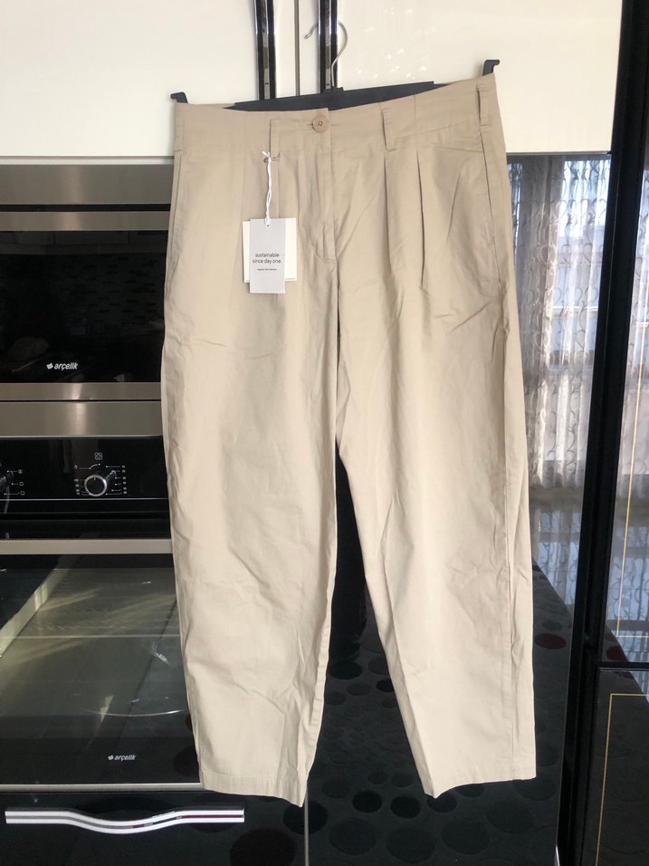 Bej Kadın Keten Kumaş Pantolon - Görsel 3