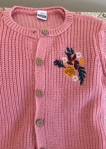 Nakışlı Pembe Örgü Kız Hırka - Görsel 5