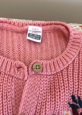 Nakışlı Pembe Örgü Kız Hırka - Görsel 2