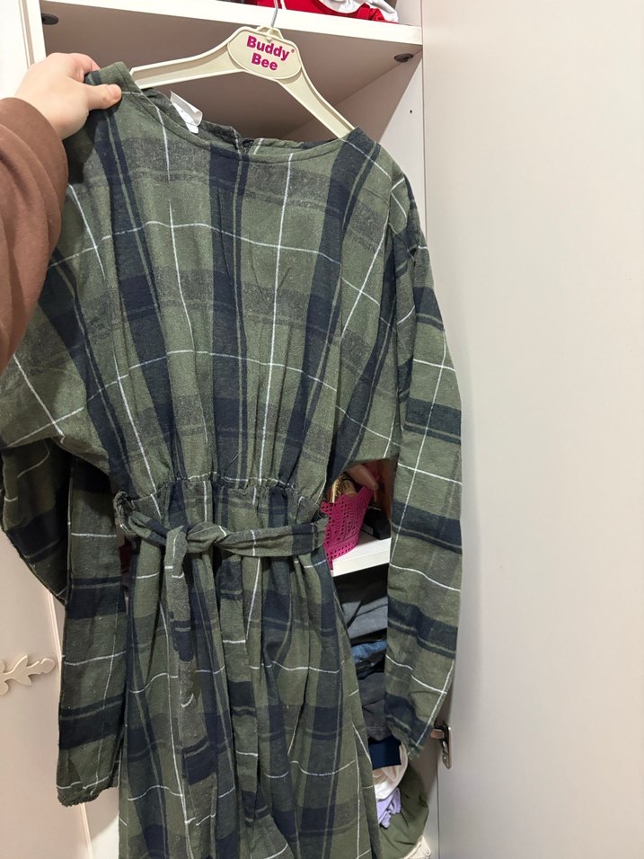 Haki Yeşil Ekose elbise - Görsel 3