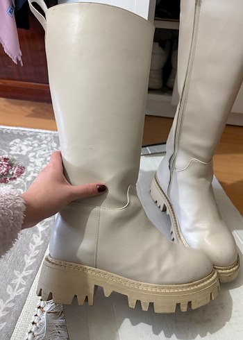 Bej Deri Dizüstü Kadın çizme - Görsel 2