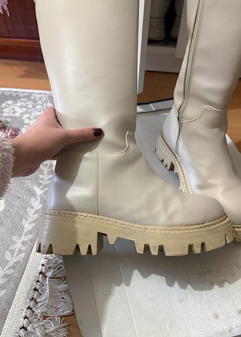 Bej Deri Dizüstü Kadın çizme - Görsel 3