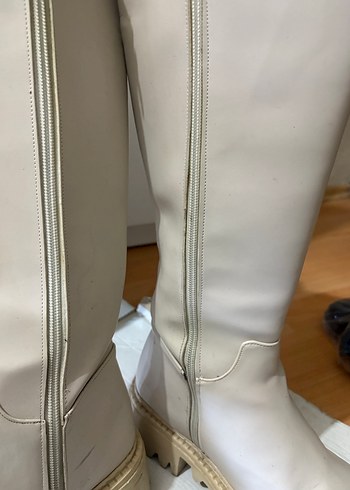 Bej Deri Dizüstü Kadın çizme - Görsel 4