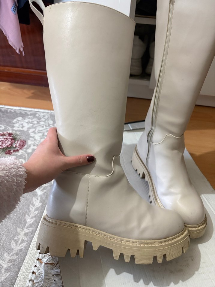 Bej Deri Dizüstü Kadın çizme - Görsel 2