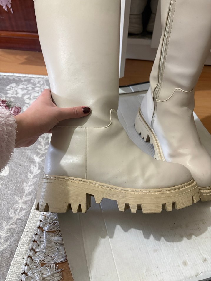 Bej Deri Dizüstü Kadın çizme - Görsel 3