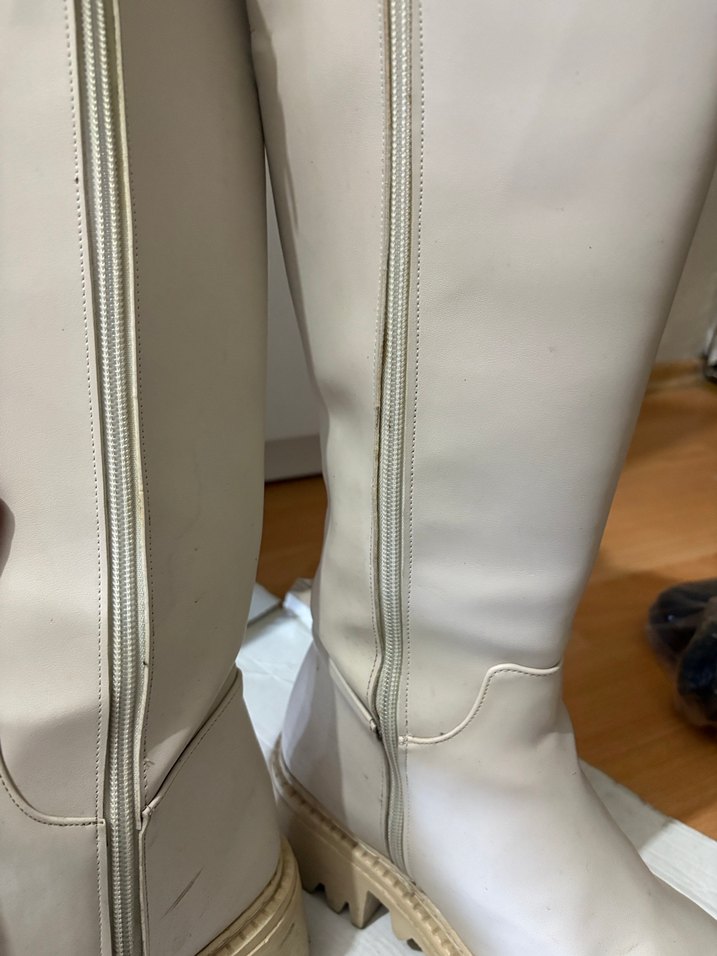 Bej Deri Dizüstü Kadın çizme - Görsel 4