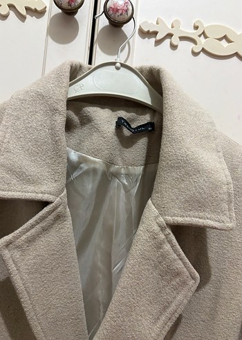 Bej Midi Kadın Keten Palto kaban - Görsel 3