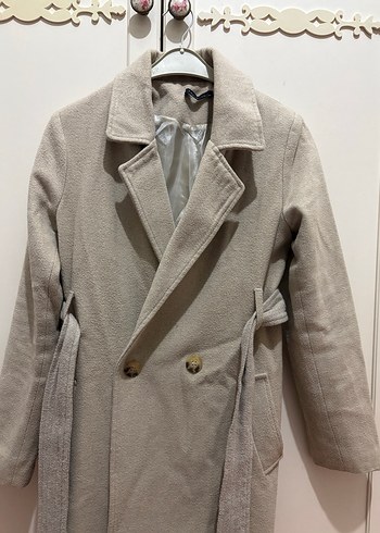Bej Midi Kadın Keten Palto kaban - Görsel 2