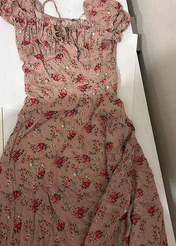 Pembe Bohem Midi Elbise Şeffaf Detaylı - Görsel 3