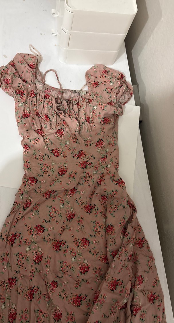 Pembe Bohem Midi Elbise Şeffaf Detaylı - Görsel 4