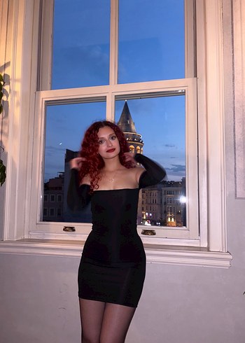 Siyah Straplez kolluklu mini Elbise - Görsel 2