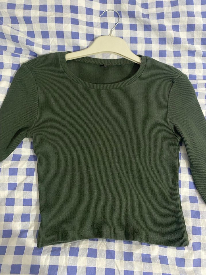 Yeşil Kadın Uzun Kollu Basic Tişört - Görsel 2