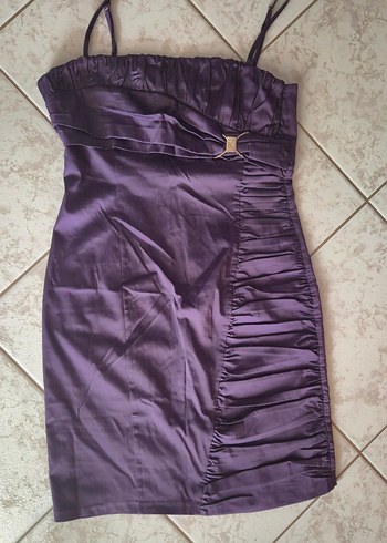 Zara Parlak Mor Drapeli Mini Kokteyl Elbisesi
