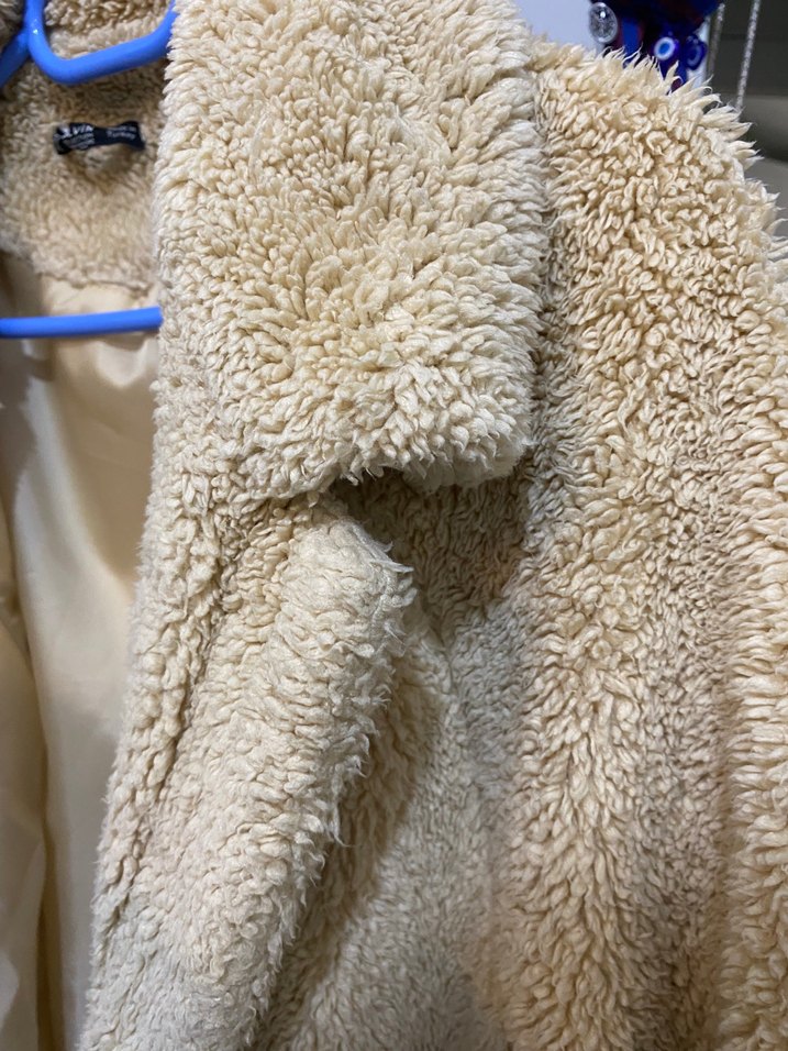 Bej Peluş Kadın Midi Kaban - Görsel 2