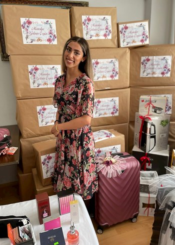 Pembe Çiçek Desenli Bohem Uzun Elbise - Görsel 2