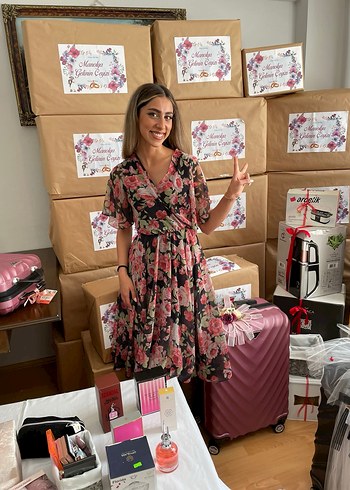 Pembe Çiçek Desenli Bohem Uzun Elbise - Görsel 3