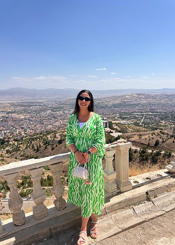 Yeşil Zebra Desenli Bohem Uzun Elbise - Görsel 2