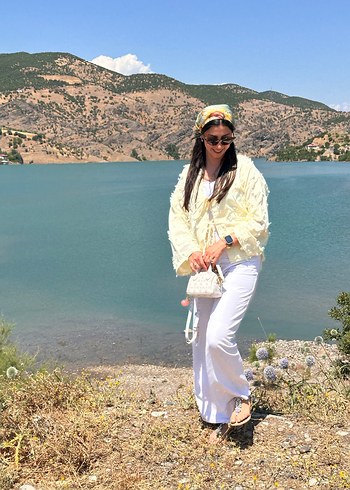 Beyaz Bohem Transparan Midi Kadın Ceket - Görsel 4