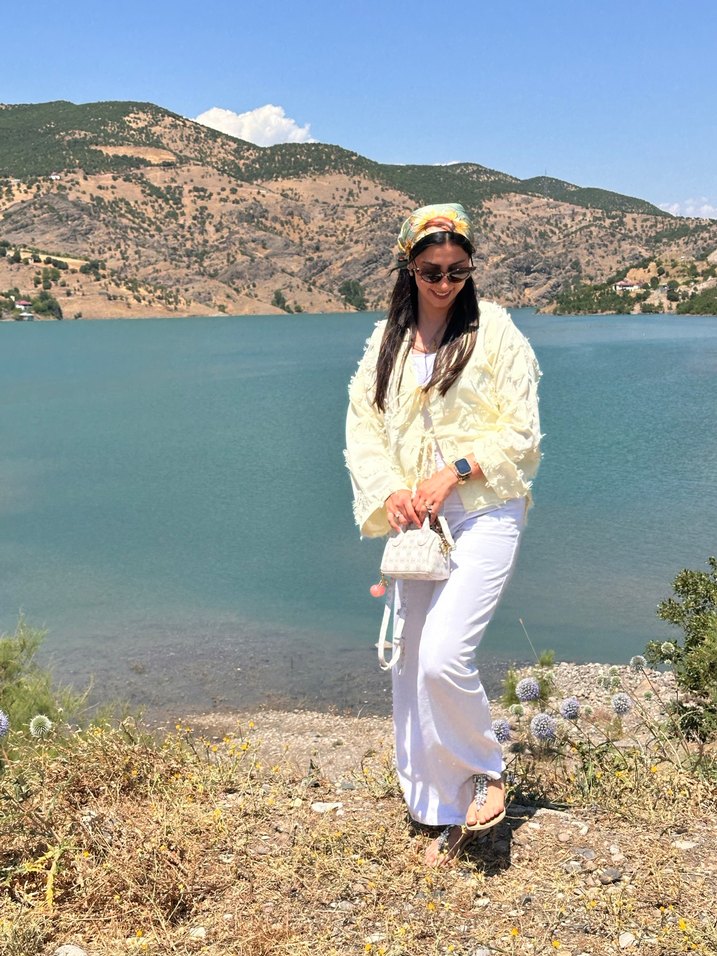 Beyaz Bohem Transparan Midi Kadın Ceket - Görsel 4