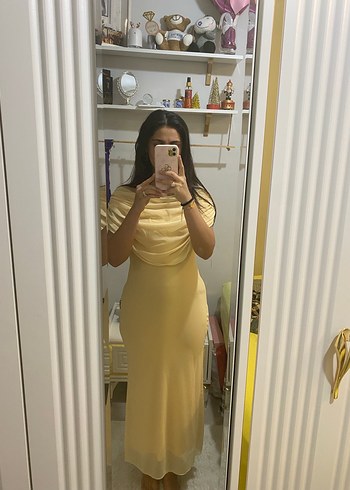 Sarı Drapeli Uzun Elbise - Görsel 3