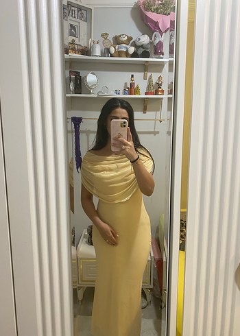 Sarı Drapeli Uzun Elbise - Görsel 2