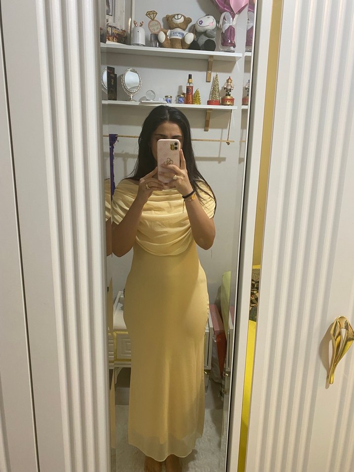 Sarı Drapeli Uzun Elbise - Görsel 3