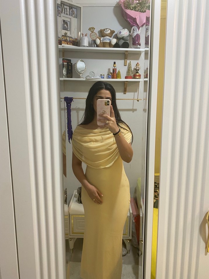 Sarı Drapeli Uzun Elbise - Görsel 2