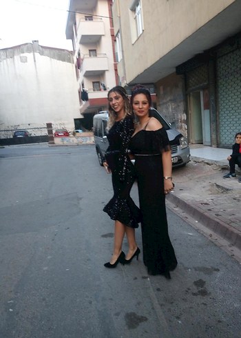 Siyah Payetli Uzun Kollu Kadın Abiye Elbise - Görsel 5