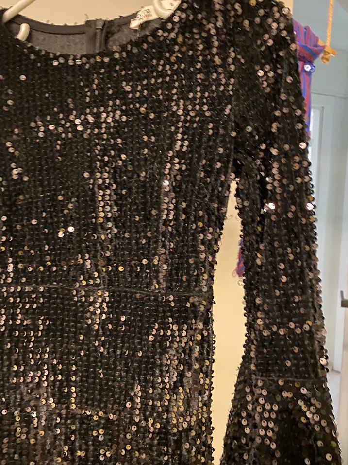 Siyah Payetli Uzun Kollu Kadın Abiye Elbise - Görsel 2