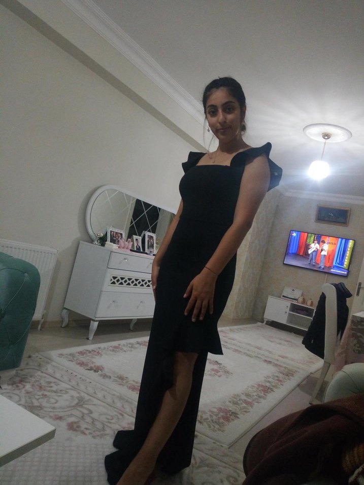 Siyah Drapeli Uzun Abiye Elbise - Görsel 3