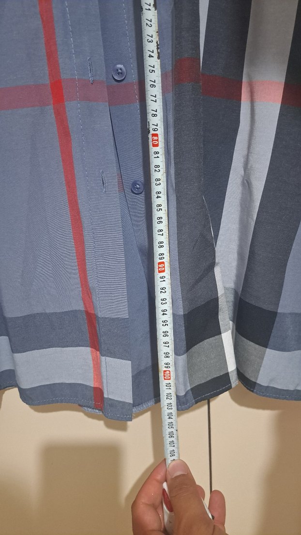 Gri Ekose Düğmeli Uzun Kollu Kadın Gömlek - Görsel 5