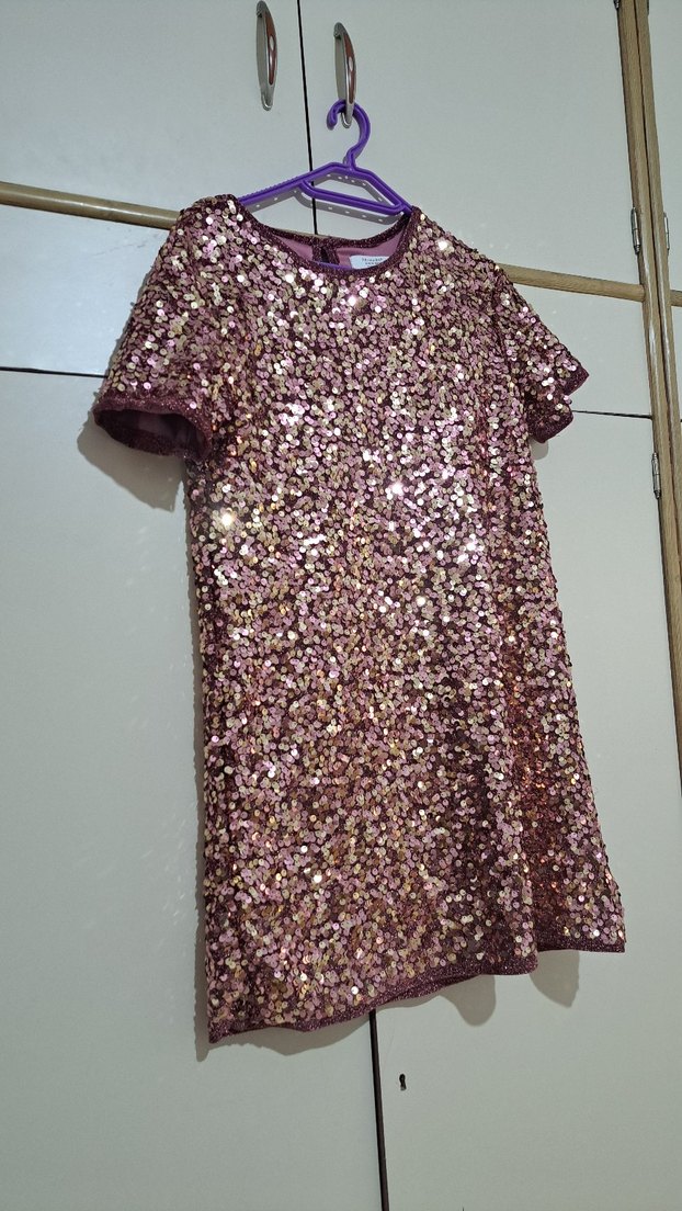 Parlak Mor Midi Payetli çocuk Elbise - Görsel 5