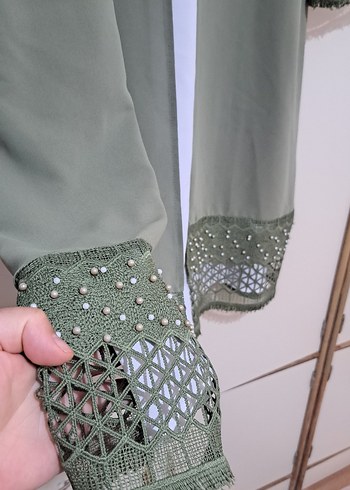 Nakış Detaylı Uzun Haki Kadın icli ceket - Görsel 7